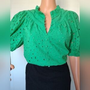 Pretty Garden Green Eyelet Blouse Size S